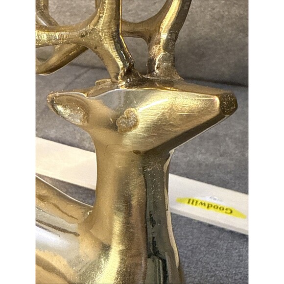 Vintage Brass Reindeer Buck Pillar Heavy Candle Holder - Picture 14 of 14